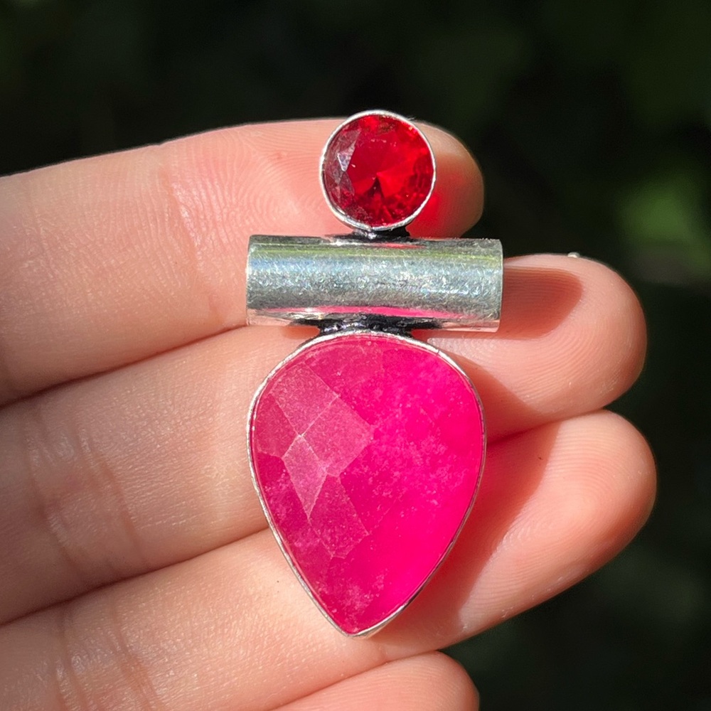 Silver plated simulated ruby pendant